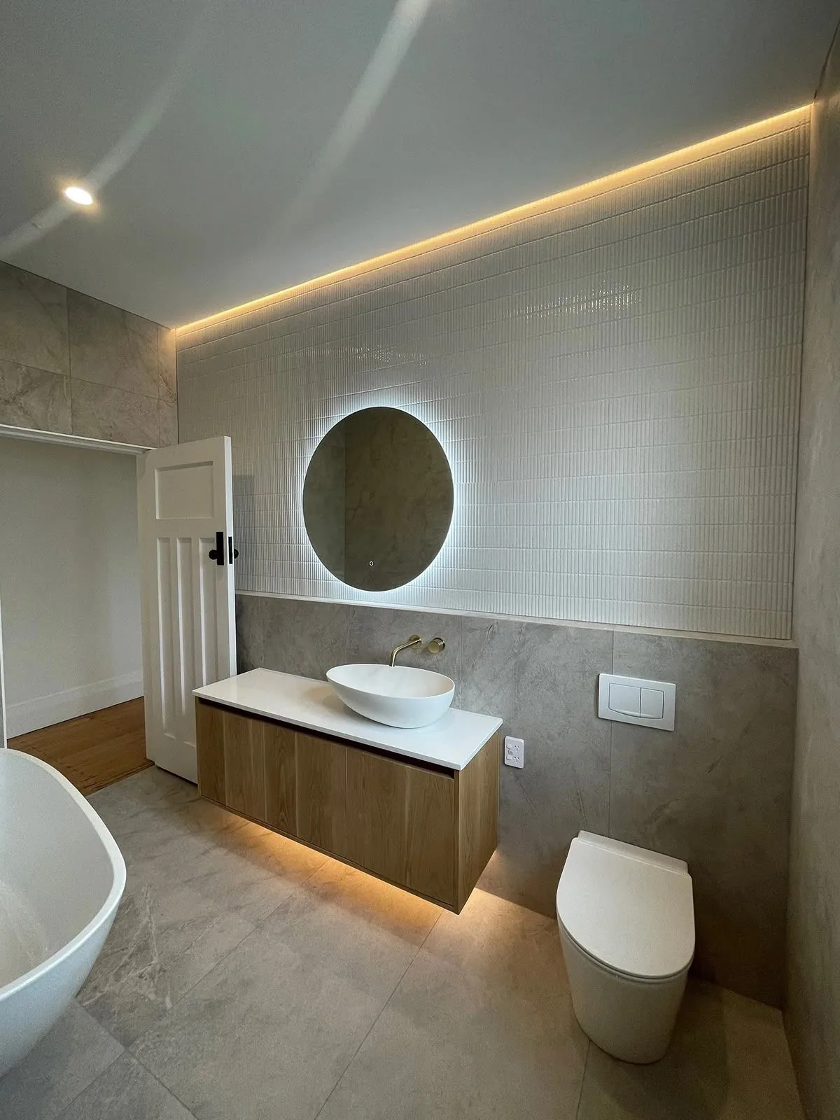 Bathroom renovation, tiling detail, Auckland