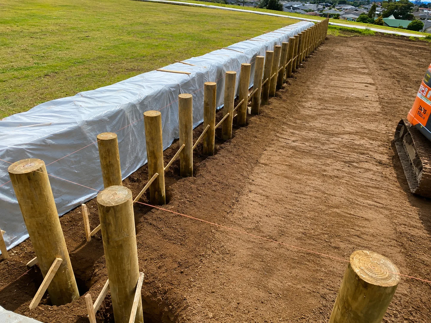 Retaining wall under construction, Auckland